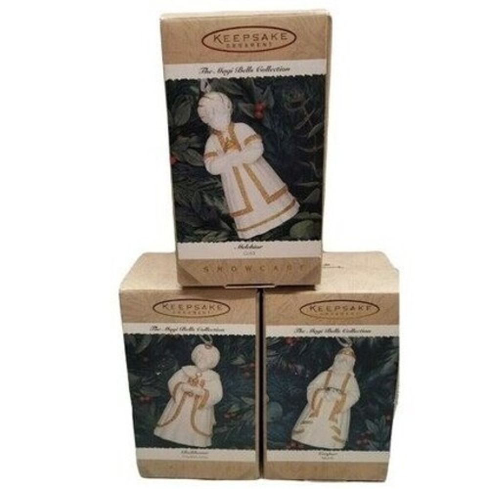 3 Hallmark Magi Bells Collection Ornaments White Gold Melchior Balthasar Caspar